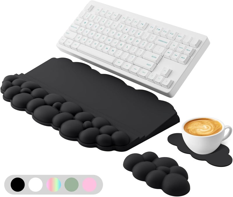 Lomil Ergonomic Wrist Rest for Keyboard and Mouse, Soft Memory Foam Cloud Keyboard Stand Pad with Wrist Rest Set with Non-Slip Silicone Base, Easy Typing, Pain Relief, Comfort for Office, Work, Gaming Black - Image 1